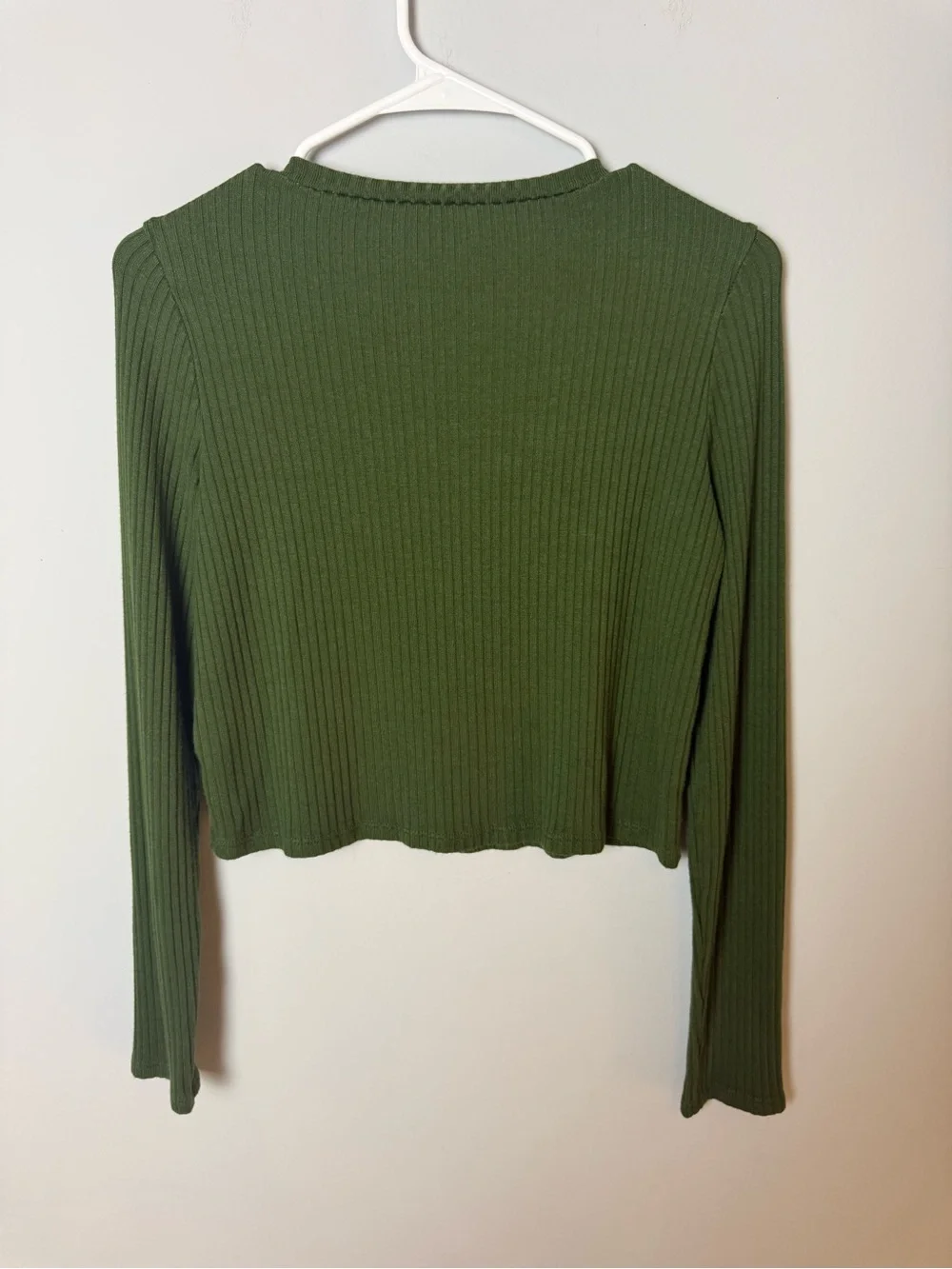 Reformation Olive Ribbed Long-Sleeve Crop Top